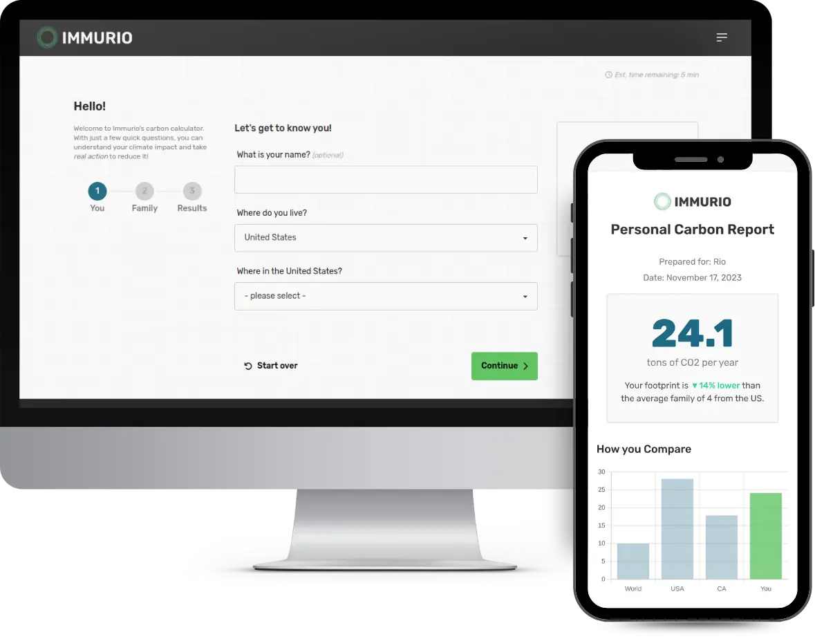 Screenshot of calculator and Carbon Report